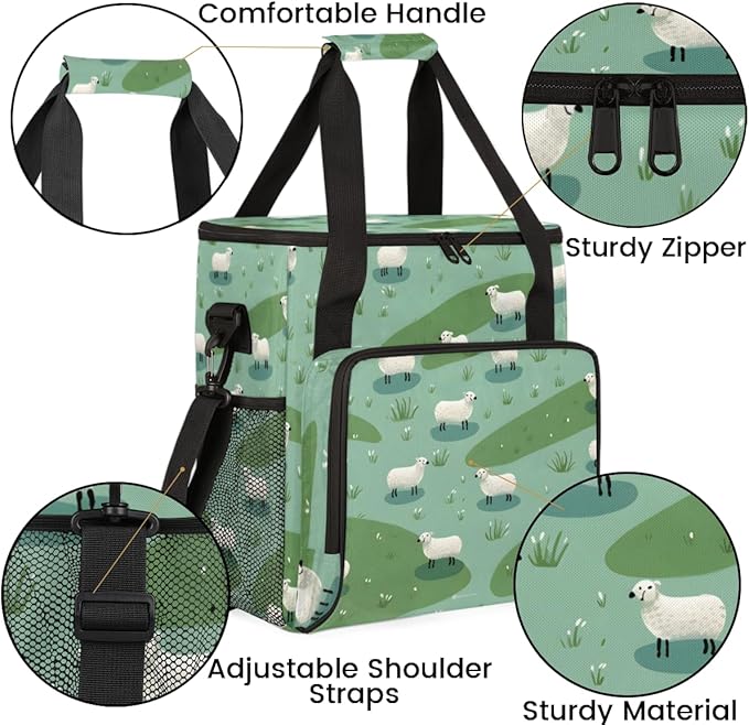 Cute Sheep Coffee Maker Carrying Bag Steppe Grass Travel Storage Bag Compatible with K-Mini or K-Mini Plus Single Serve Coffee Brewer Carrying Case with Multiple Pockets &amp Shoulder Strap
