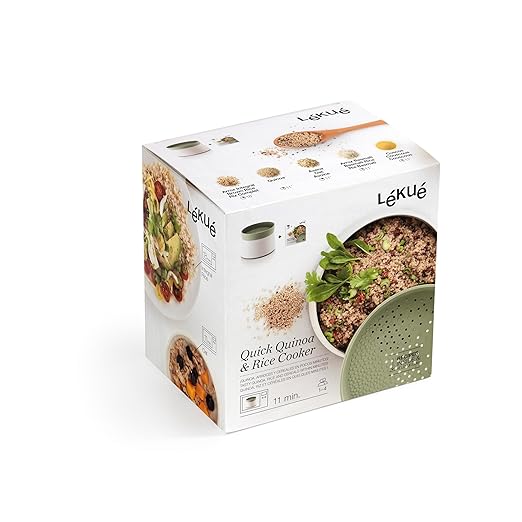 Lékué Microwave Rice Grain &amp Quinoa Cooker Set | 4.2 Cups | Non-Electric Pot for Making Cereals Rice or Grains at Home | All in One Set - Cook Drain &amp Serve with 1 Pot | Dishwasher Safe