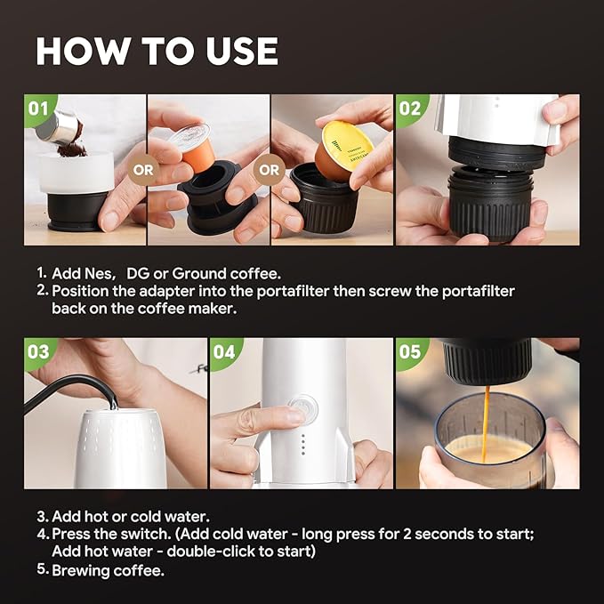 3 in 1 Portable Electric Espresso Machine On the Go with Detachable Coffee Stand Car Coffee Maker Self-Heating with USB-C For Travel Camping and Hiking With Ground Coffee &amp NES PRES*O/DG Pod