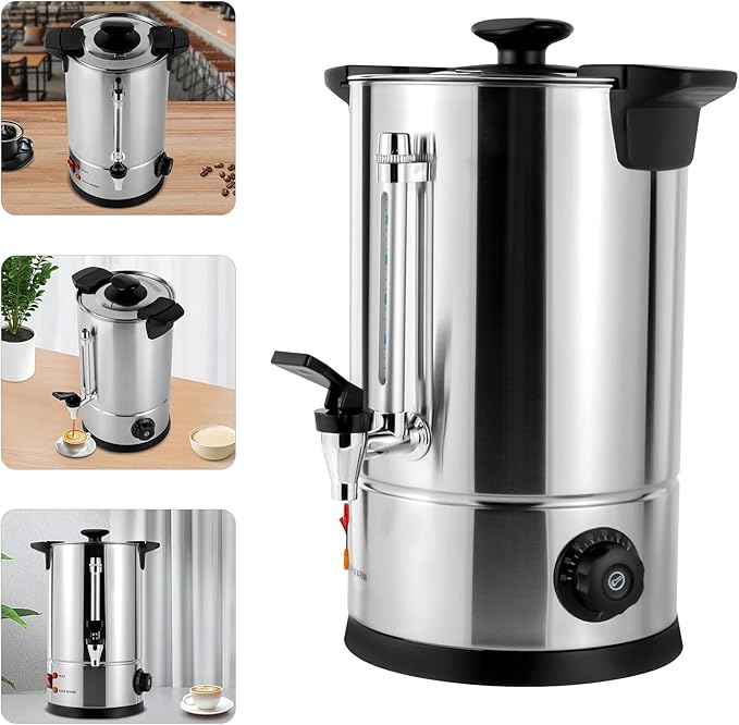 Coffee Urn Stainless Steel Coffee Maker Commercial Hot Water Dispenser with Faucet Temperature Control (10 Liters)