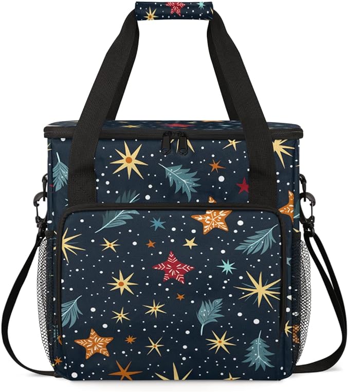 Christmas Snowflakes Coffee Maker Carrying Bag Bright Snowflakes Travel Storage Bag Compatible with K-Mini or K-Mini Plus Single Serve Coffee Brewer Carrying Case with Pockets &amp Shoulder Strap