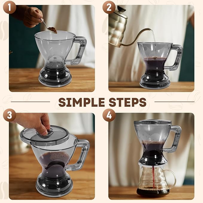 Pour Over Coffee Dripper &amp Filter Reusable Paperless Clever Dripper Automatic Drip Coffee and Tea Maker with Immersion Extraction BPA-Free 21oz Home Brewing