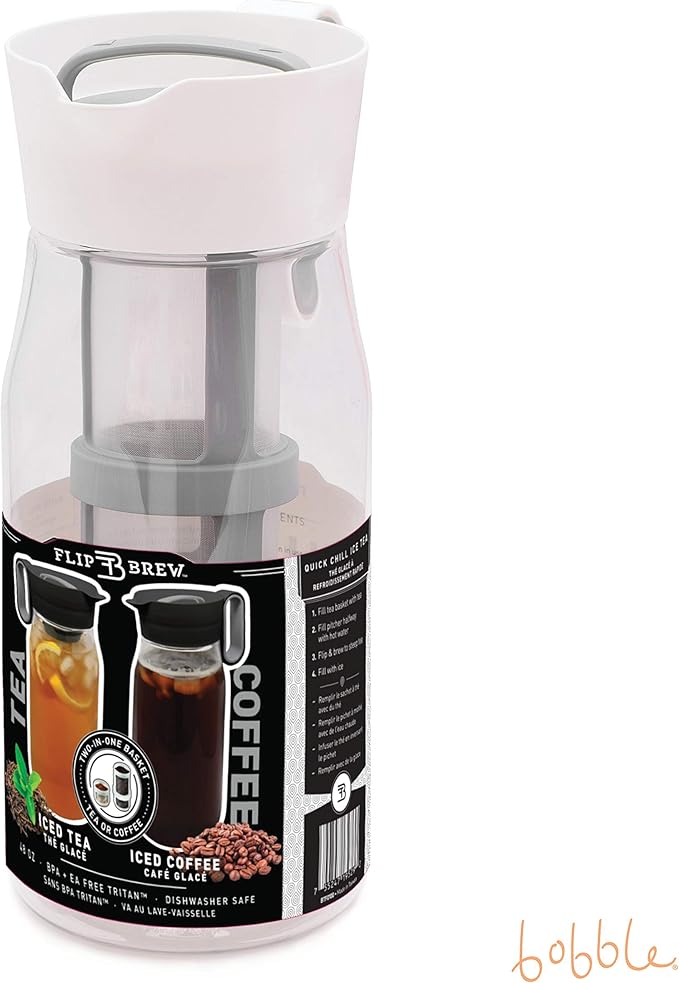 Flip Brew by Zing Anything Instant Iced Tea Maker Cold Brew Coffee Maker Two-in-One Cold Brew Coffee or Tea Maker Multi-Purpose Pitcher Dishwasher Safe BPA/EA Free Tritan 48 oz. White