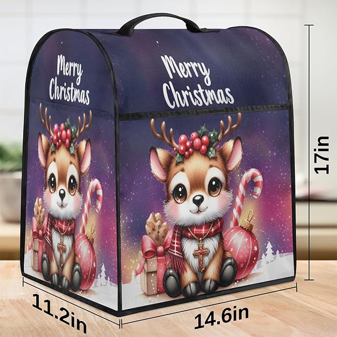 cfpolar Kitchen Aid Mixer Cover Compatible with 6-8 Quarts Christmas Deer Holly Elk Stand Mixer Cover Kitchen Aid Mixers Accessories Appliance Organizer Bag Dust Covers with Zipper Pocket