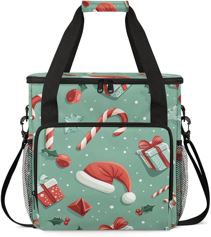 Christmas Hat Coffee Maker Carrying Bag Abstract Hat Travel Storage Bag Compatible with K-Mini or K-Mini Plus Single Serve Coffee Brewer Carrying Case with Multiple Pockets &amp Shoulder Strap