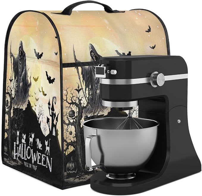 cfpolar Kitchen Aid Mixer Cover Compatible with 6-8 Quarts Halloween Grim Reaper Bat Stand Mixer Cover Kitchen Aid Mixers Accessories Appliance Organizer Bag Dust Covers with Zipper Pocket