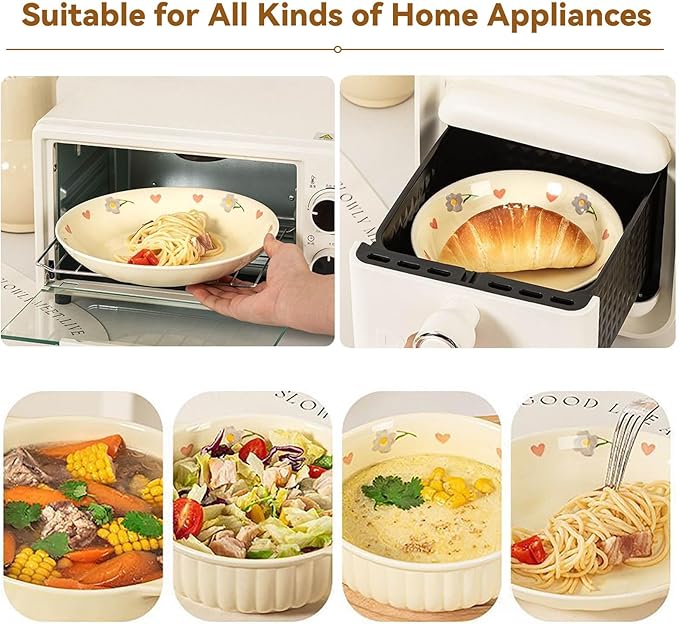 Kitchen Plate and Bowl Set 19 Pieces Dining Ware Set Reusable Dish Sets Thick and Anti-Scald Dinnerware Sets for 4 Steamable Bakeable and Microwavable Underglaze Color Technology Health and Safety