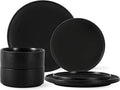 GZG Classic Series - Plates and Bowls Set for 2 6 Piece Stoneware Dinnerware Sets Microwave and Dishwasher Safe Lead-Free Handcrafted Ceramic Dishes Set - Frosted Matte Black