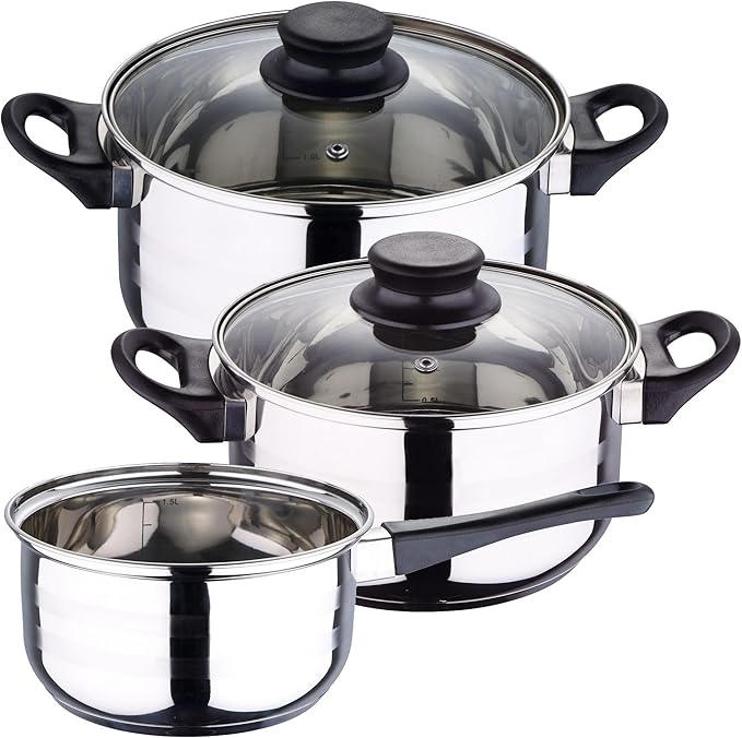 Cookware Set 5 Pieces Stainless Steel + 3-Piece Pan Set Diameter 16 x 20 x 24 cm Pressed Aluminium Metallic Grey
