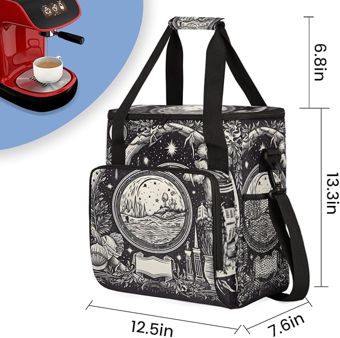 Magic Circle Coffee Maker Carrying Bag Grey Ethnic Aztec Travel Storage Bag Compatible with K-Mini or K-Mini Plus Single Serve Coffee Brewer Carrying Case with Multiple Pockets &amp Shoulder Strap