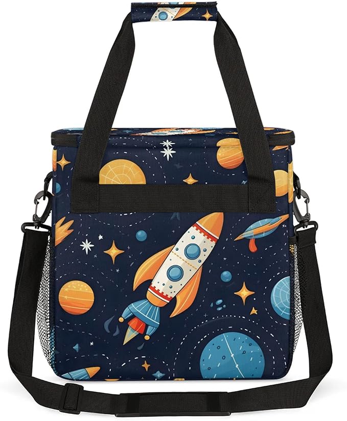 Space Rocket Galaxy Travel Coffee Maker Carrying Bag Large Organizer Storage Tote Bag Insulated Reusable Cooler Grocery Bags