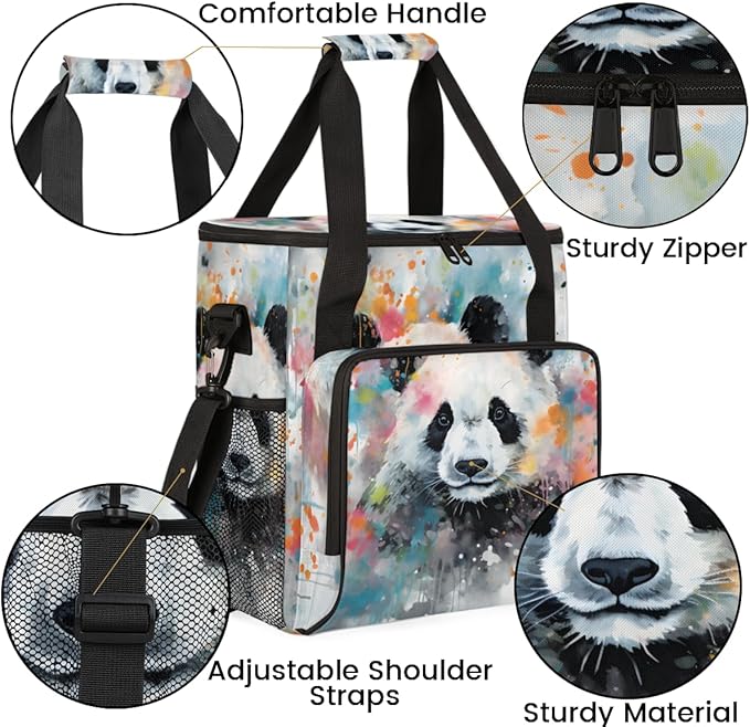Panda Coffee Maker Carrying Bag Oil Painting Floral Travel Storage Bag Compatible with K-Mini or K-Mini Plus Single Serve Coffee Brewer Carrying Case with Multiple Pockets &amp Shoulder Strap