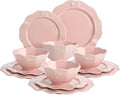 Paris Hilton 12-Piece Dinnerware Set Embossed Bow Design Iconic Ceramic Stoneware Service for 4 with Dinner Plates Salad Plates and Bowls Microwave &amp Dishwasher Safe Pink