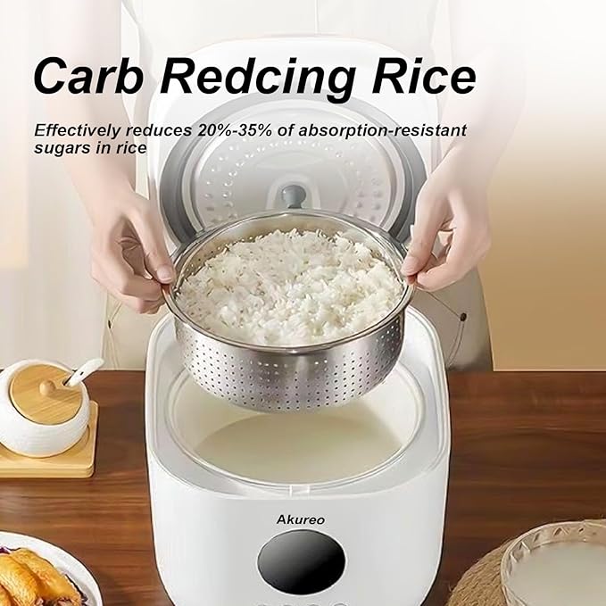 3L Healthy Low Carb Rice Cooker Low Sugar Digital SteamerPorridgeSoupQuick RiceWhite RiceStainless Steel Filter Basket5 Cooking Functions24H Timer &amp Auto Keep Warm