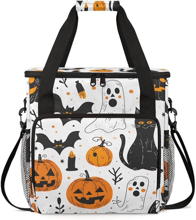 Cartoon Pumpkin Coffee Maker Carrying Bag Abstract Pumpkin Travel Storage Bag Compatible with K-Mini or K-Mini Plus Single Serve Coffee Brewer Carrying Case with Multiple Pockets &amp Shoulder Stra