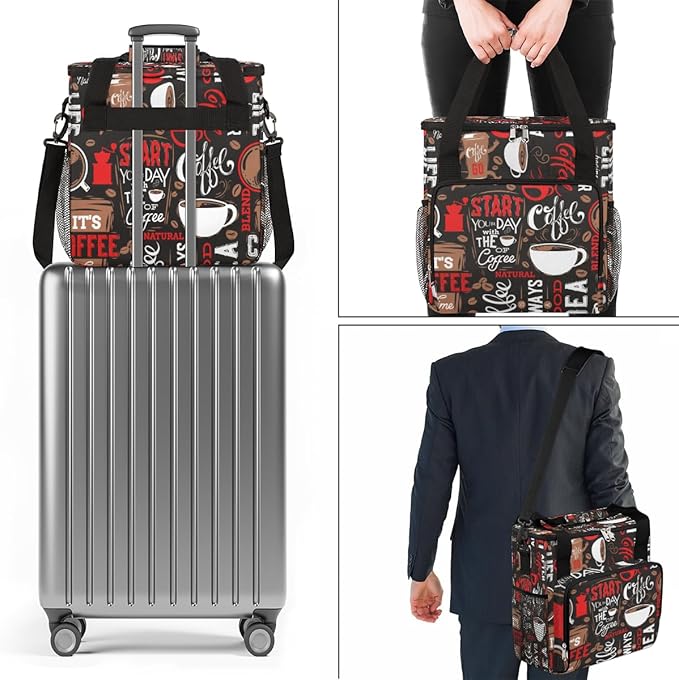 Red Start Day With Coffee Coffees Maker Carrying Bag Coffee Machine Travel Storage Tote Bag Compatible with K-Mini or K-Mini Plus Portable Single Serve Coffees Brewer Case with Pockets for K-Cup Pods