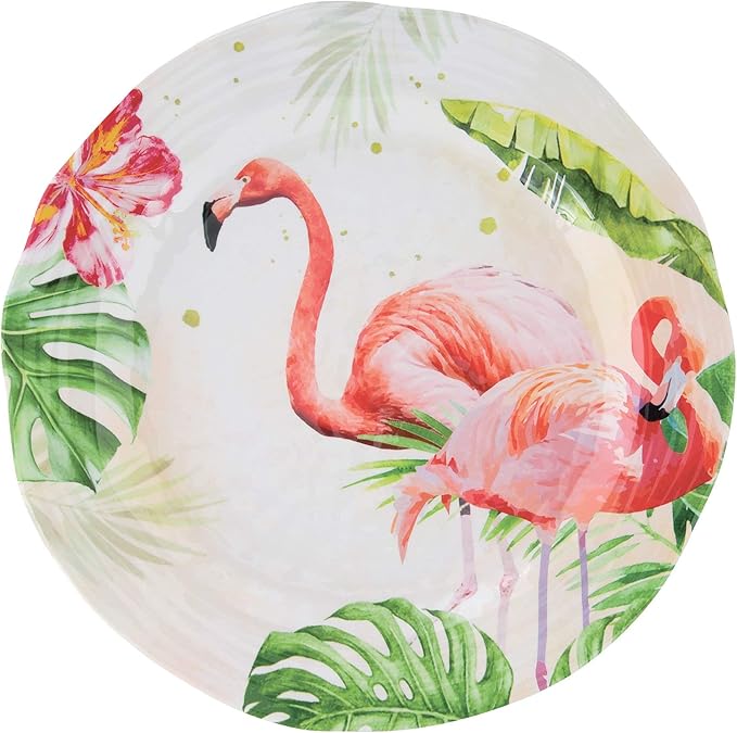UPware 12 Piece Flamingo Melamine Dinnerware Sets Outdoor Dishes Set Plates and Bowls Sets Service for 4 Multicolor