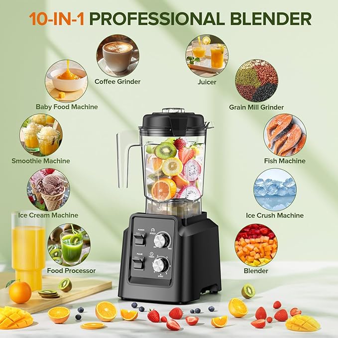 Blender for Smoothies Professional Countertop Blenders with Self Cleaning Ice Crush &amp Frozen Fruits Dishwasher Safe Jar 6 Blades for Silky Shakes and Drinks