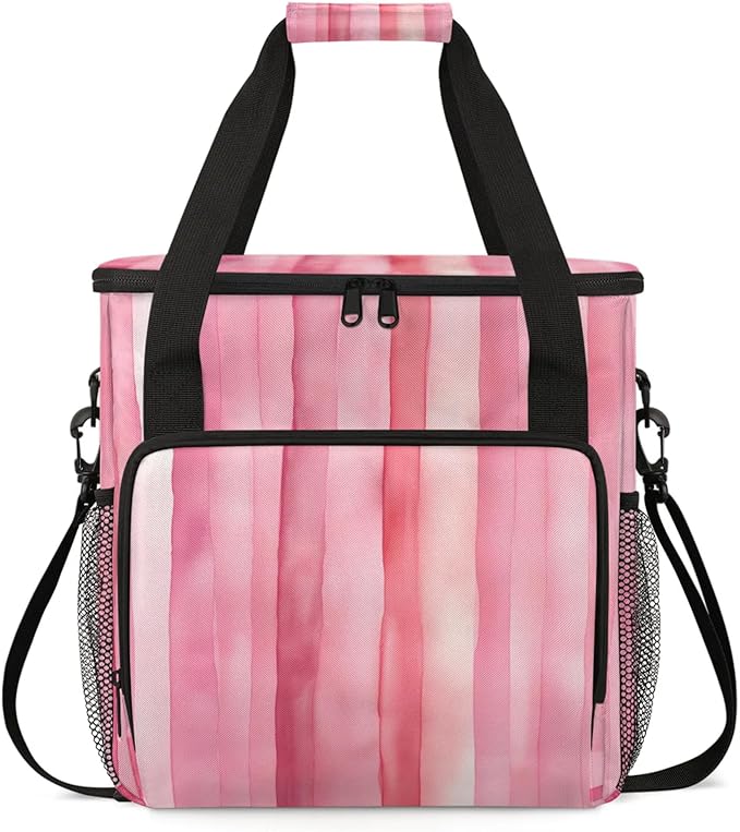Striped Coffee Maker Travel Bag for Keurig K-Mini/K-Mini Plus Insulated Waterproof Tote with Pockets for K-Cup Portable Single-Serve Brewer Case