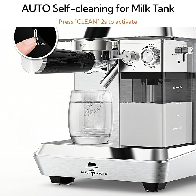 MAttinata CM1833L Automatic Cappuccino Machine 20 Bar Espresso Maker with Dual Boiler &amp Self-Cleaning Milk Frother Touch Screen Coffee Machine for Latte Stainless Steel Home and Office Silver