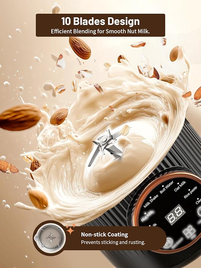 Nut Milk Maker Machine 35oz Homemade Soy Almond Oat Coconut Plant Based and Non Dairy Beverages 8 in 1 Automatic Soybean Machine With 12H Delay Start/Keep Warm/Boil Water