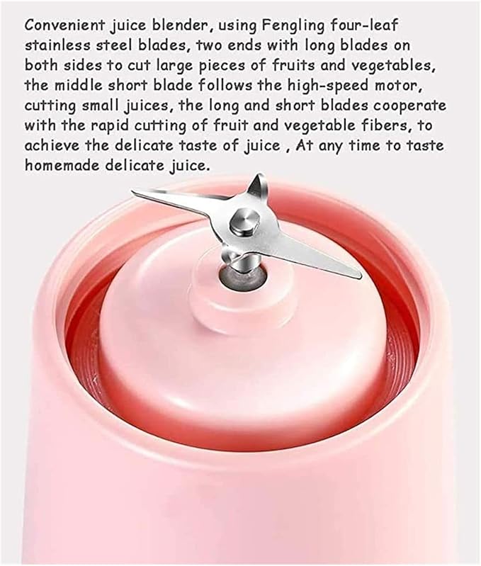 Portable Blender 300ml Personal Size Blender Juicer Cup for Juice Crushed Ice Smoothies and Shakes USB Rechargeable with 4 Blades Mini Blender for Sports Office Travel Gym and Outdoor