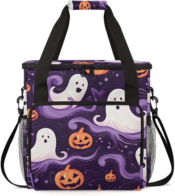 Halloween Ghosts Coffee Maker Carrying Bag Retro Ghosts Travel Storage Bag Compatible with K-Mini or K-Mini Plus Single Serve Coffee Brewer Carrying Case with Multiple Pockets &amp Shoulder Strap