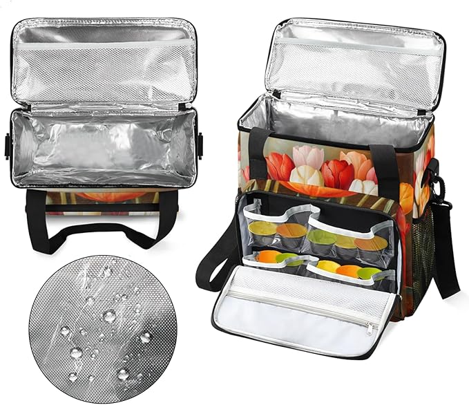 Flower Tulip Bouquet Coffee Maker Travel Bag for Keurig K-Mini/K-Mini Plus Insulated Waterproof Tote with Pockets for K-Cup Portable Single-Serve Brewer Case