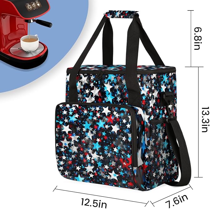 Blue Red Star Coffee Maker Carrying Bag Portable Travel Storage Tote Bag Compatible with K-Mini or K-Mini Plus Single Serve Coffee Brewer Carrying Case with Multiple Pockets &amp Shoulder Strap