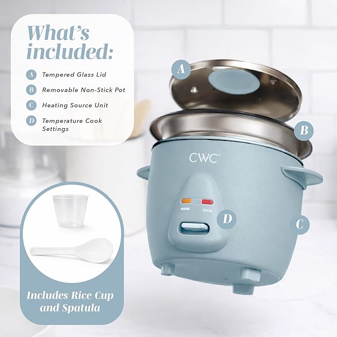 COOK WITH COLOR 6 Cup Rice Cooker 300W - Effortless Cooking and Perfectly Cooks 3 Cups of Raw Rice for 6 Cups of Cooked Rice Blue