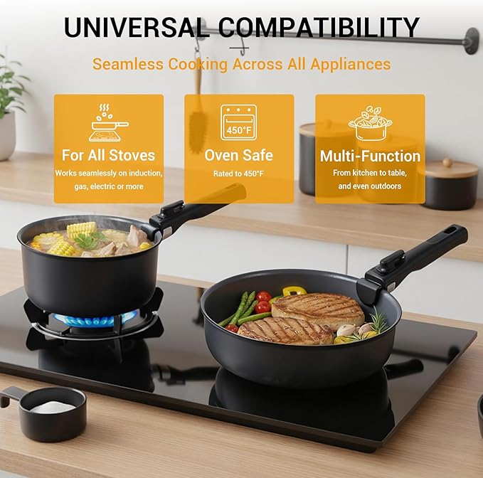 Ammeloo 18 Pcs Pots and Pans Set Non Stick &amp Ammeloo 8-Piece Ceramic Cooking Pot Set