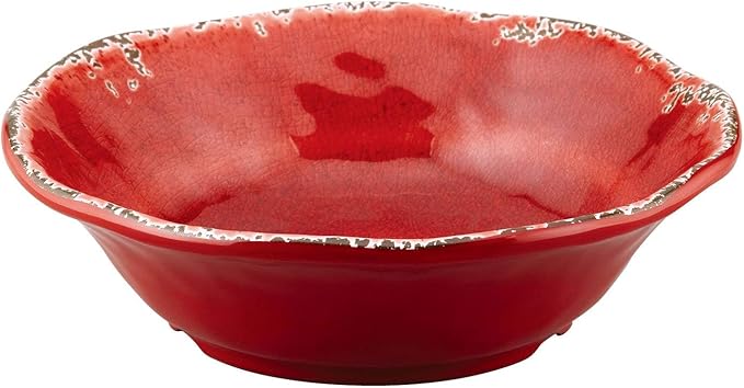 UPware 12 Piece Crackle Melamine Dinnerware Sets Outdoor Dishes Set Plates and Bowls Sets Service for 4 Red