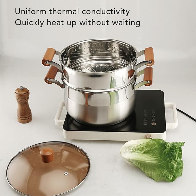Stainless Steel Cookware Set Wooden Handle for Comfortable Secure Grip and Even Heat Distribution for Efficient Kitchen Cooking Versatile Multifunctional Kitchen Cookware Sets