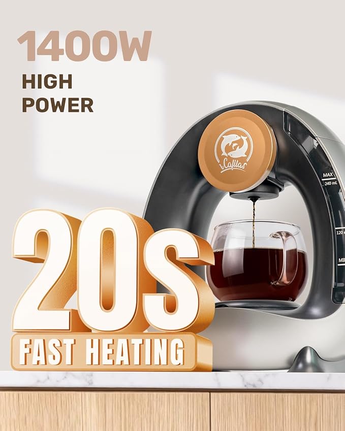 2-in-1 Coffee Maker Fast Brew in 1.5mins Single Serve Coffee Machine Compatible with K-Cup Pods &amp Ground Coffee 1400W 20s Preheat Compact for HomeSmall PlaceOffice &amp RV 8ozDark Grey