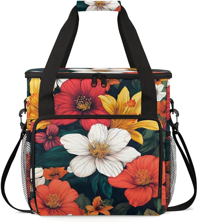 Iridescent Flowers Coffee Maker Carrying Bag Portable Travel Storage Tote Bag Compatible with K-Mini or K-Mini Plus Single Serve Coffee Brewer Carrying Case with Multiple Pockets &amp Shoulder Stra