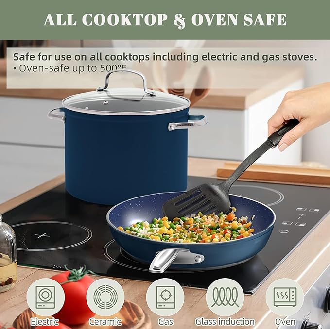 Nuwave 12pc Forged Lightweight Cookware Set G10 Healthy Duralon Ceramic Ultra Non-Stick Coating Vented Tempered Glass Lids Stay-Cool Handles Induction-Ready &amp Works on All Cooktops PFAS Free