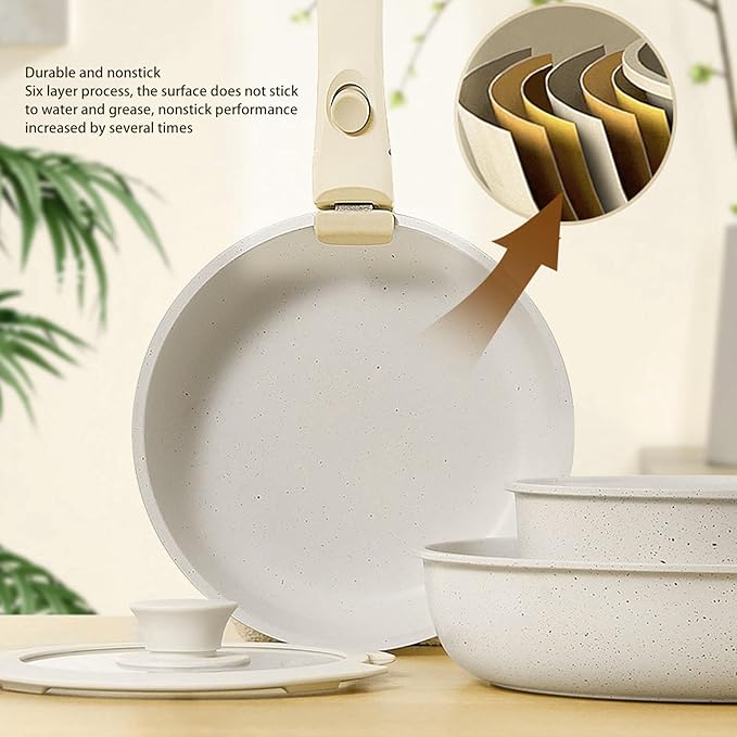 Haofy Pots and Pans Set Nonstick Pots and Pans Set with Detachable Handle Maifan Stone Kitchen Cookware Set with Lid for Gas Stove Induction Cooker