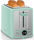 SEEDEEM Toaster 2 Slice Bread Toaster with LCD Display 7 Shade Settings 1.４'' Variable Extra Wide Slots Toaster with Cancel Bagel Defrost Reheat Functions Removable Crumb Tray 900W Azure Blue