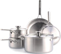 Merten &amp Storck Tri-Ply Stainless Steel 8 Piece Cookware Pots &amp Pans SetProfessional CookingMulti CladMeasurement MarkingsDrip-Free Pouring EdgesDurable Glass Lids InductionOven&ampDis