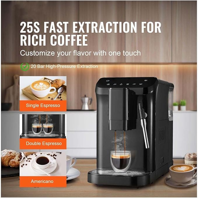 Espresso Machine 20 Bar with Grinder &amp Frother 15 Grind Settings Automatic Coffee Maker for Espresso Cappuccino Latte