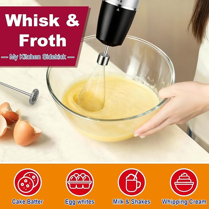 Upgraded Blender Handheld 1100W 30 Speed Settings Max 15500 RPM 5 in 1 Hand Blender with Milk Frother Handheld Food Processor Batidora De Mano Electrica Kitchen Appliances Black