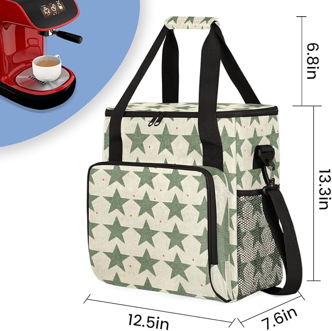 Retro Green Star Coffee Maker Carrying Bag Portable Travel Storage Tote Bag Compatible with K-Mini or K-Mini Plus Single Serve Coffee Brewer Carrying Case with Multiple Pockets &amp Shoulder Strap