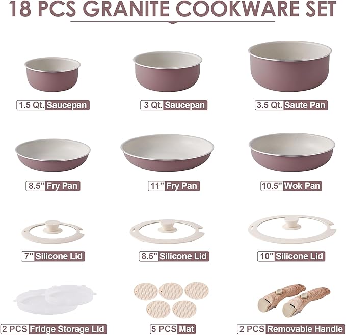Pots and Pans Set Nonstick - YIIFEEO Kitchen Cookware Sets Detachable Handle Pot and Pan Set Removable Handle Camping Cooking Set Oven Broiler Safe 550F Non Toxic Frying Pans for Cooking Pan Set Gift