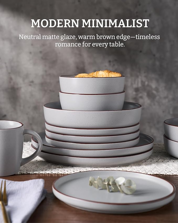 Famiware Mercury Plates and Bowls Sets 18 Pieces Stoneware Dinnerware Sets Dishes Set for 6 Microwave and Dishwasher Safe Light Grey