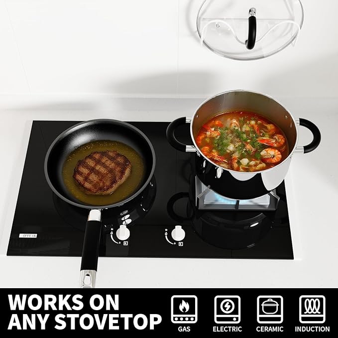 Non Stick Frying Pans Stainless Steel Kitchen Nonstick Cookware Set of 3 10” 11.5” 5” Pan Compatible with All Stoves