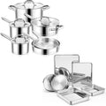 E-far 10-Piece Stainless Steel Cookware Set and Stainless Steel Baking Pan Set Bundle Induction Pots and Pans Set with Tri-Ply Base 6-Piece Metal Bakeware Sets Include Cookie Sheet Dishwasher Safe