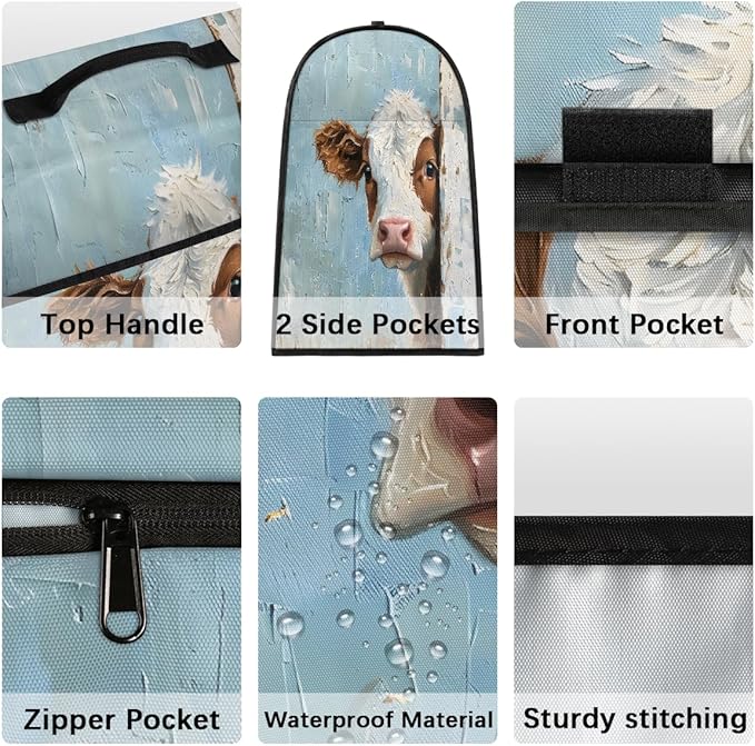 Kitchen Aid Mixer Cover Oil Painting Funny Cows Stand Mixer Cover Compatible with 6-8 Quarts Stand Mixers Dust Covers with Zipper Pocket Foldable Washable Kitchen Aid Organizer Bag