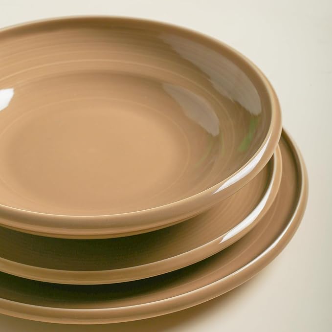 Earth &amp Clay Harmony 24-Piece Dinnerware Stoneware Plates and Bowls Set Includes Dinner and Salad Plates Cereal Bowls Dishwasher and Microwave Safe Dish for 8 Beige