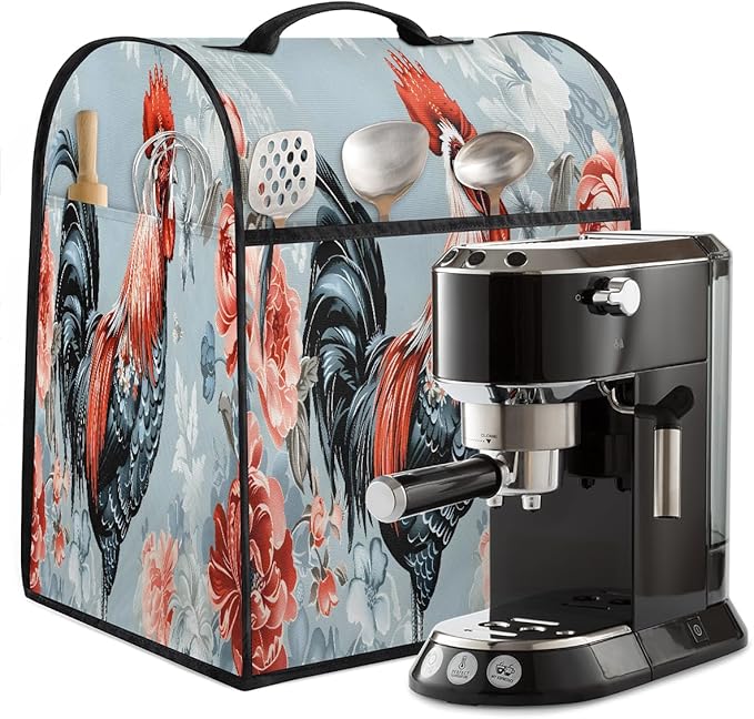 Kitchen Aid Mixer Cover Watercolor Rooster Chicken Floral Stand Mixer Cover Compatible with 6-8 Quarts Stand Mixers Dust Covers with Zipper Pocket Foldable Washable Kitchen Aid Organizer Bag