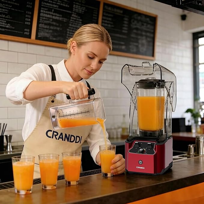 CRANDDI Commercial Quiet Blender 2200 Watt Professional Countertop Blender with 80oz Pitcher Built-in Pulse &amp 15-speeds Control Smoothie Blender for Commercial and Home K90 Red